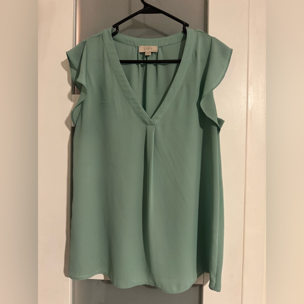 LOFT Women's Mint Green Ruffle Sleeve Blouse